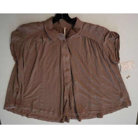Free People OB1102105 Women's Sz XS Brown Lowdown Henley Oversized Linen Top $78 - Picture 8 of 10